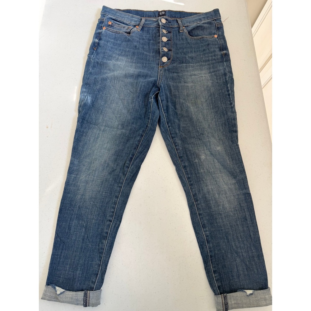 Gap True Skinny Jeans Womens 29 Blue Medium Wash High Rise Button Fly Ankle